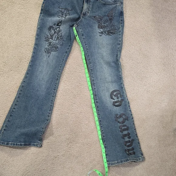 Ed Hardy Flare Jeans with Black Graphics - Picture 3 of 15